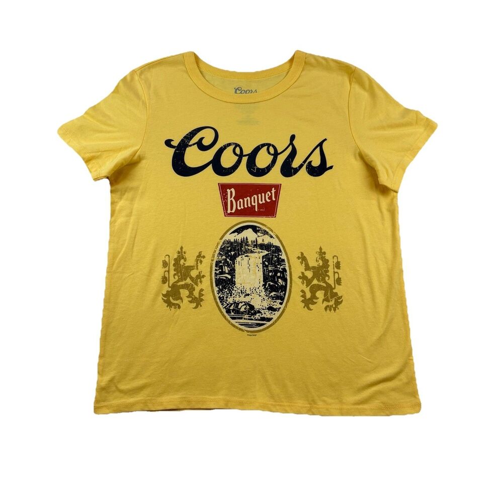 Coors Banquet Beer T Shirt Womens Medium Yellow Super Soft Short Sleeve NWOT